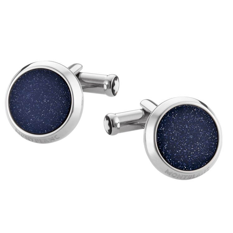 MONTBLANC Gemelli Polsini 112906 Blu Glittery Glass in Acciaio pregiato
