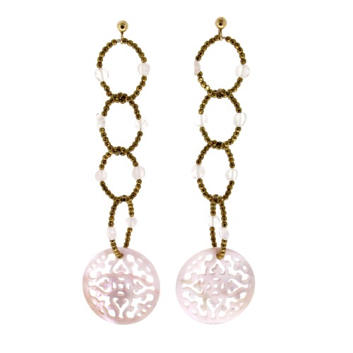 Orecchini lunghi Madreperla Quarzo Rosa Ematite Argento cod 300