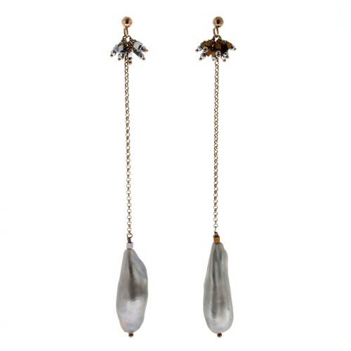 Orecchini Perla Grigia Ematite Argento, cod 322