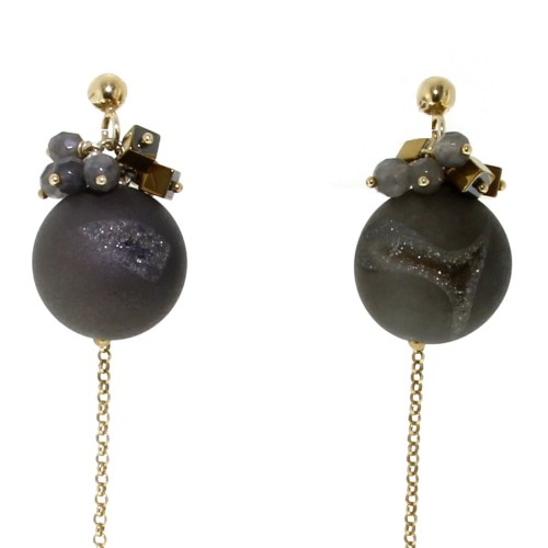 Orecchini lunghi Aqua Aura Ematite Agata Grigia Argento cod 294