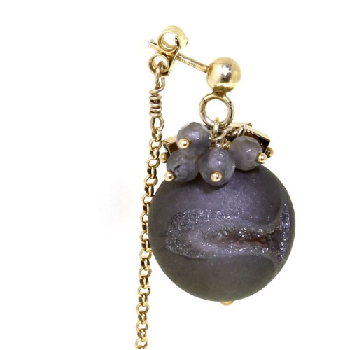 Orecchini lunghi Aqua Aura Ematite Agata Grigia Argento cod 294