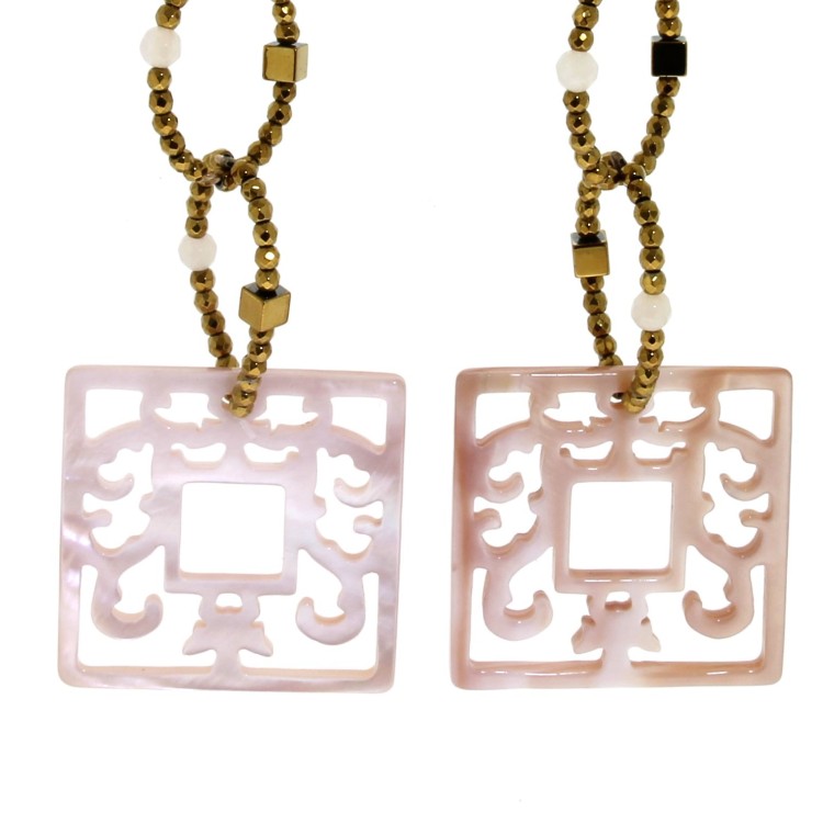 Orecchini lunghi Madreperla Agata Rosa Ematite Argento cod 299
