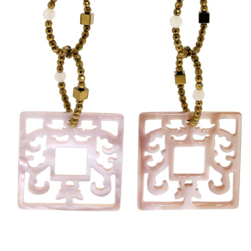 Orecchini lunghi Madreperla Agata Rosa Ematite Argento cod 299