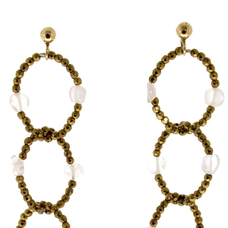 Orecchini lunghi Madreperla Quarzo Rosa Ematite Argento cod 300