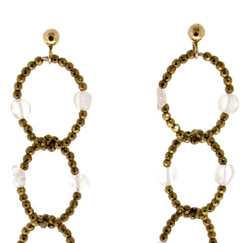 Orecchini lunghi Madreperla Quarzo Rosa Ematite Argento cod 300