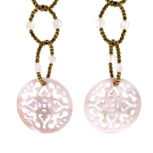 Orecchini lunghi Madreperla Quarzo Rosa Ematite Argento cod 300