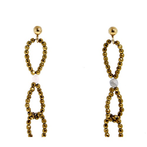 Orecchini lunghi Madreperla Agata Rosa Ematite Argento cod 303