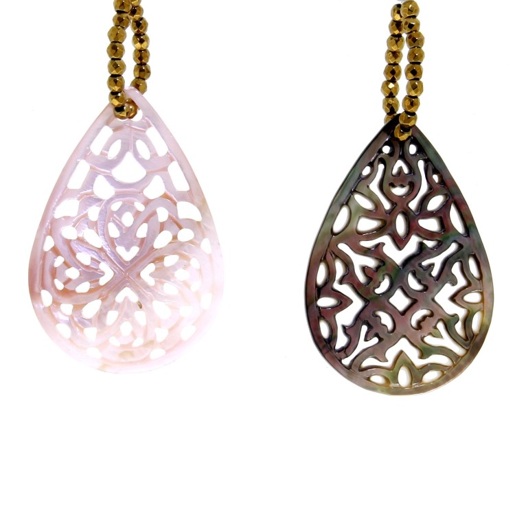 Orecchini lunghi Madreperla Agata Rosa Ematite Argento cod 303