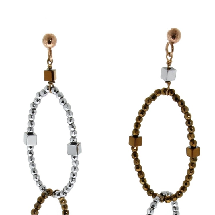 Orecchini lunghi Madreperla Ematite Argento cod 307