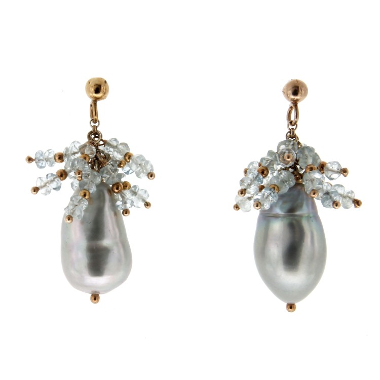 Orecchini Perla Grigia Acquamarina Argento, cod 319