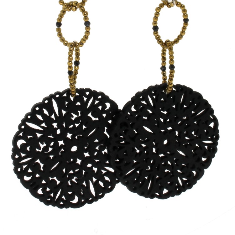 Orecchini lunghi Ematite Spinello Legno Argento cod 387