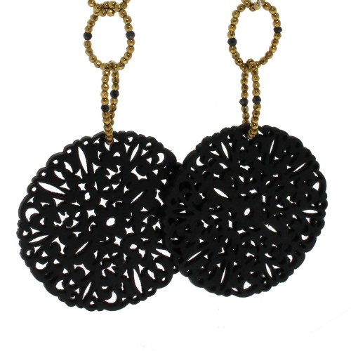 Orecchini lunghi Ematite Spinello Legno Argento cod 387