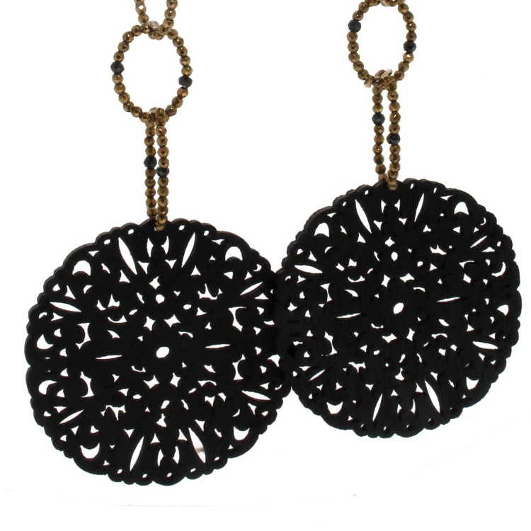 Orecchini lunghi Ematite Spinello Legno Argento cod 389