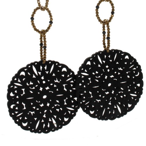 Orecchini lunghi Ematite Spinello Legno Argento cod 389