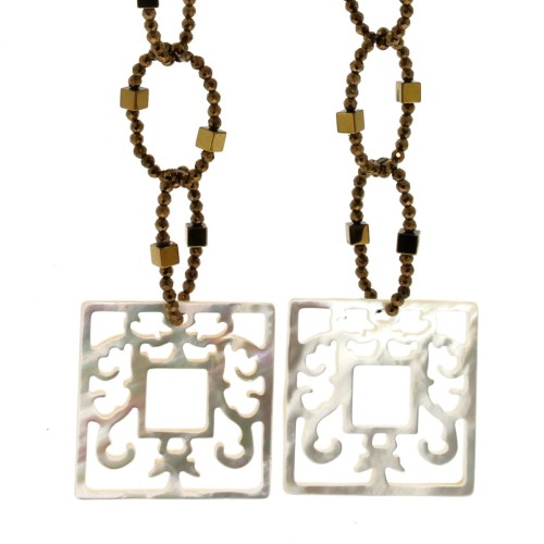 Orecchini lunghi Madreperla Ematite Argento cod 390