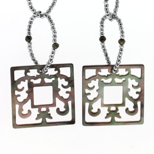 Orecchini lunghi Madreperla Ematite Argento cod 396