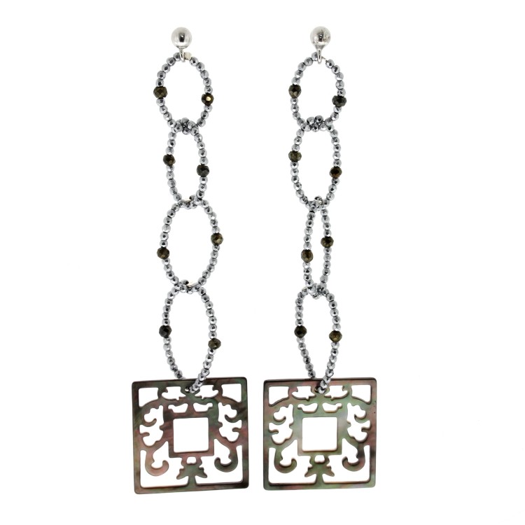 Orecchini lunghi Madreperla Ematite Argento cod 396