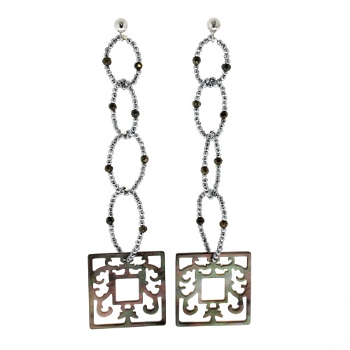 Orecchini lunghi Madreperla Ematite Argento cod 396