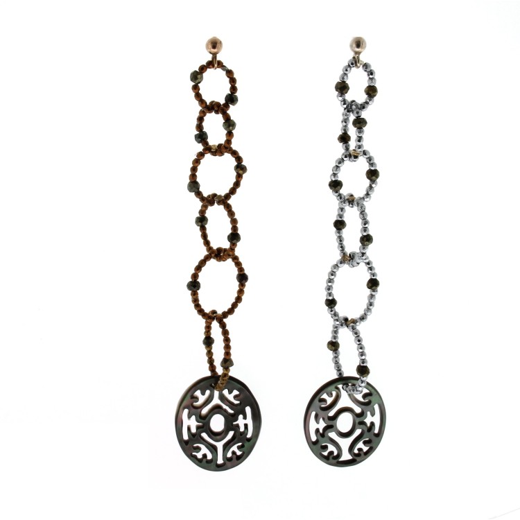 Orecchini lunghi Madreperla Ematite Argento cod 397