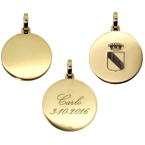 Medaglia Rotonda Lucida Incisa a scelta diametro 20 mm Oro 18 kt 3,6 gr