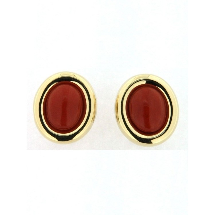 Orecchini Corallo Ovale Oro 18 kt