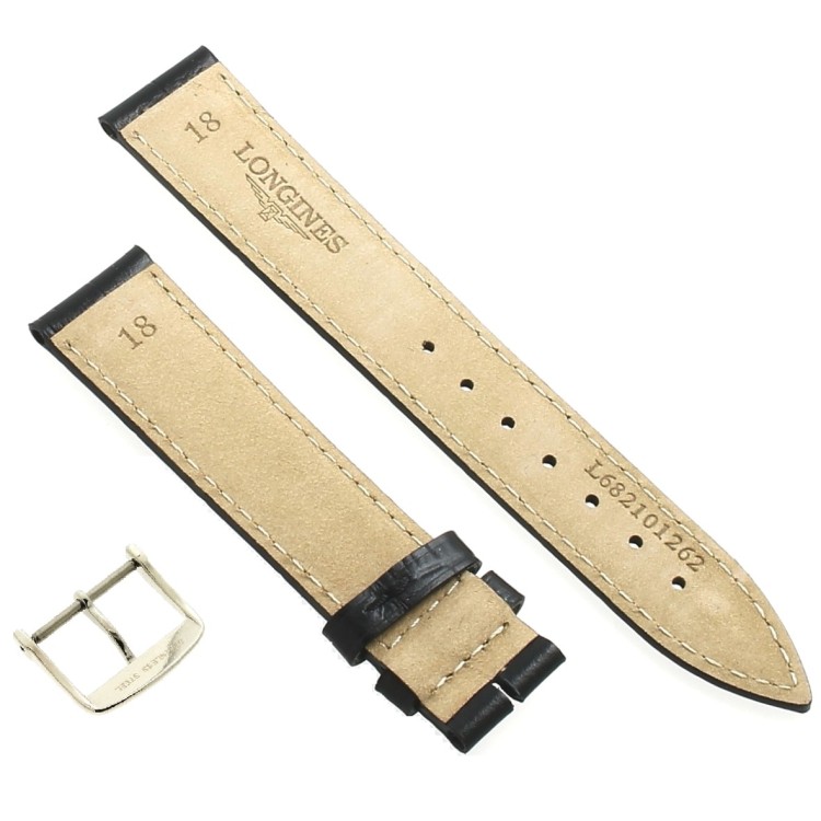 Longines Cinturino L682101262 FA Stampa Alligatore Nero 18/16 mm Fibbia.