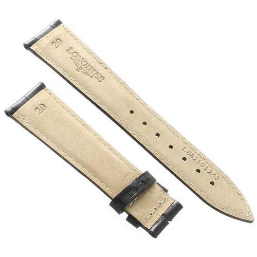 Longines Cinturino L682101263 Stampa Alligatore Nero 20/16 mm Heritage - black calfskin strap.