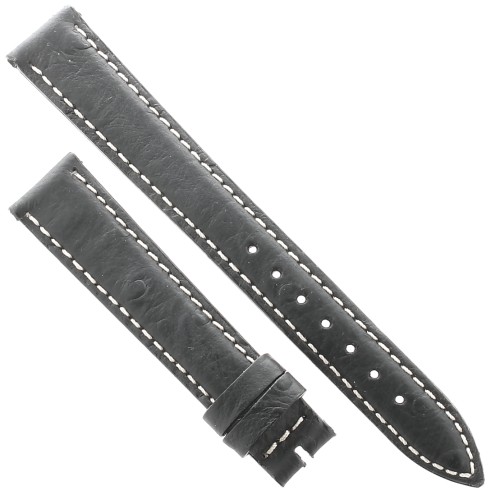 Cinturino Stampa Struzzo Nero opaco 16/14 mm B37B classico cuciture bianche