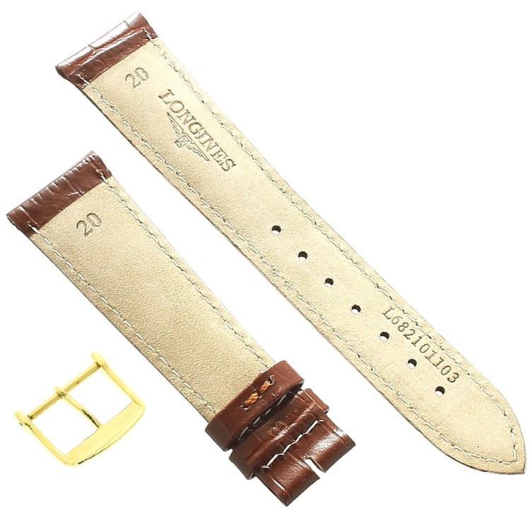 Longines Cinturino L682101103 FG Stampa Alligatore marrone GOLD 20/16 mm fibbia PVD