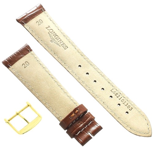 Longines Cinturino L682101103 FG Stampa Alligatore marrone GOLD 20/16 mm fibbia PVD