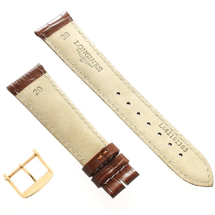 Longines Cinturino L682101103 FR Stampa Alligatore marrone GOLD 20/16 mm fibbia PVD Rosa.