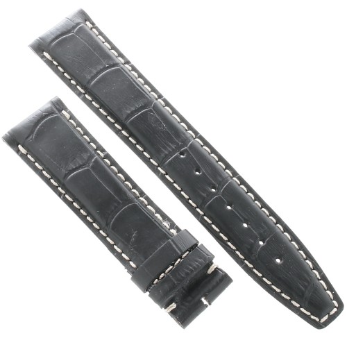 Cinturino Sartoriale Stampa Alligatore Nero Opaco 20/18 mm Punta piatta  filo bianco