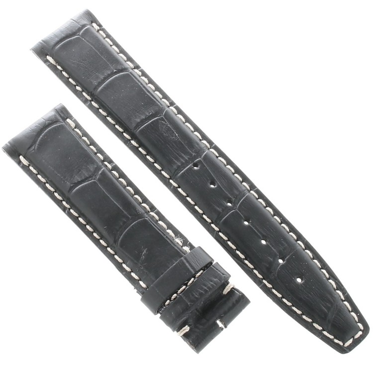 Cinturino Sartoriale Stampa Alligatore Nero Opaco 20/18 mm Punta piatta  filo bianco