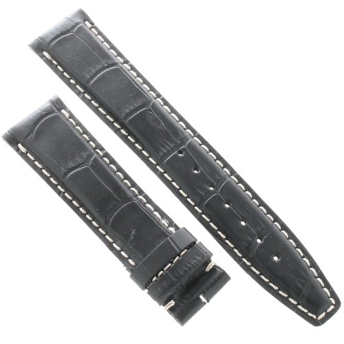 Cinturino Sartoriale Stampa Alligatore Nero Opaco 20/18 mm Punta piatta  filo bianco