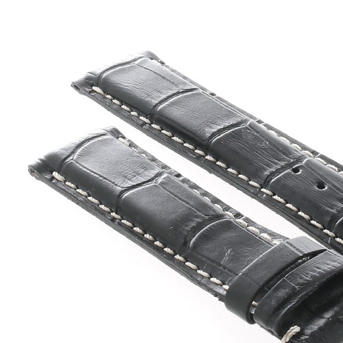 Cinturino Sartoriale Stampa Alligatore Nero Opaco 20/18 mm Punta piatta  filo bianco