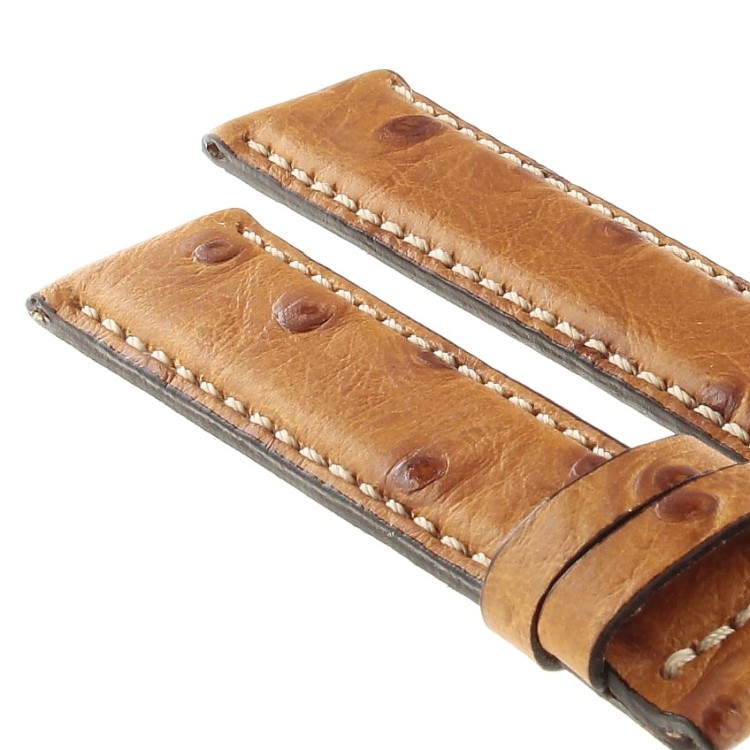 Cinturino Stampa Struzzo Marrone Miele opaco 18/16 mm B37B classico cuciture bianche