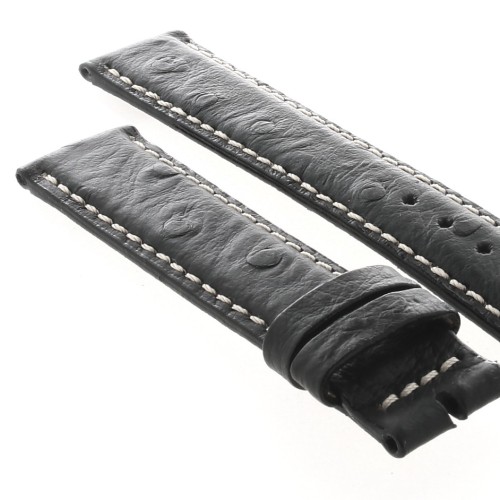 Cinturino Stampa Struzzo Nero opaco 18/16 mm B37B classico cuciture bianche