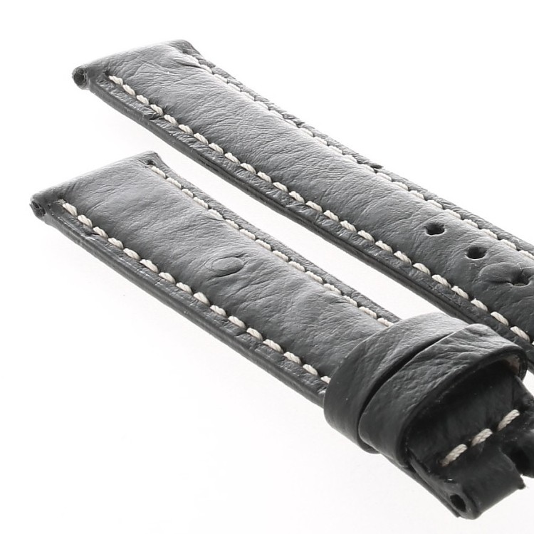 Cinturino Stampa Struzzo Nero opaco 16/14 mm B37B classico cuciture bianche