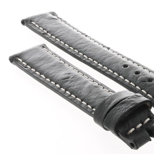 Cinturino Stampa Struzzo Nero opaco 16/14 mm B37B classico cuciture bianche