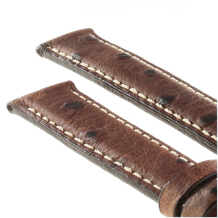 Cinturino Stampa Struzzo Marrone opaco 16/14 mm B37B classico cuciture bianche