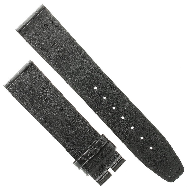 IWC Cinturino Alligatore Nero Lucido medio 20/18 mm misure 115 e 75 mm
