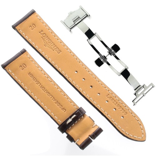 Longines Cinturino Alligatore L682109799 FDA Marrone 20/18 mm Chiusura Deployante