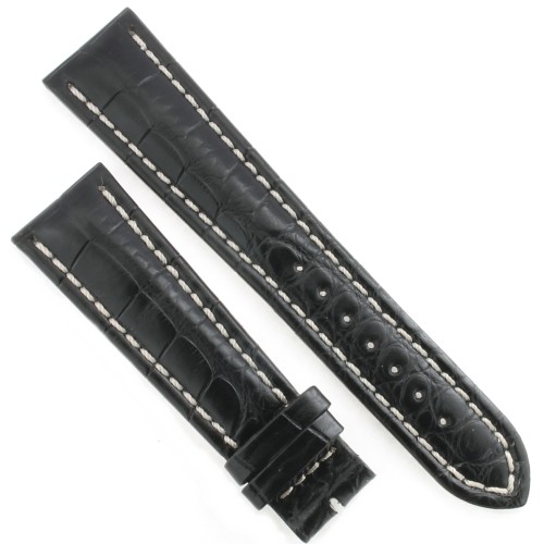 Cinturino Sartoriale Alligatore Nero Opaco 22/18 B55B forma classico Breitling cucitura chiara