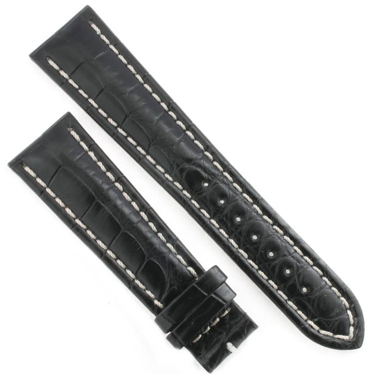 Cinturino Sartoriale Alligatore Nero Opaco 22/18 B55B forma classico Breitling cucitura chiara