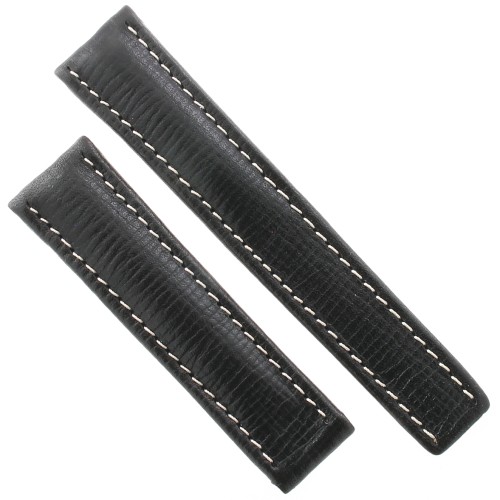 Cinturino originale Breitling Pelle Nero Opaco 21/18 B65B per deployante cuciture chiare