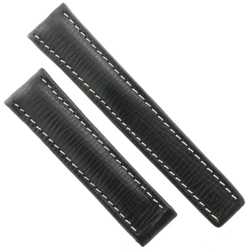 Cinturino originale Breitling Pelle Nero Opaco 21/18 B65B per deployante cuciture chiare