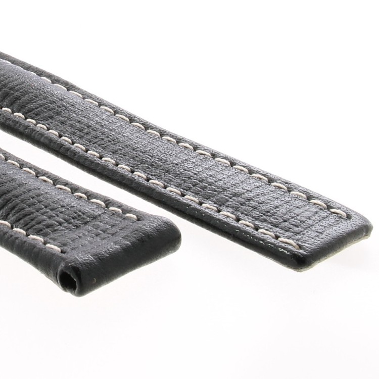Cinturino originale Breitling Pelle Nero Opaco 21/18 B65B per deployante cuciture chiare