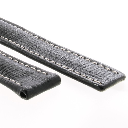 Cinturino originale Breitling Pelle Nero Opaco 21/18 B65B per deployante cuciture chiare