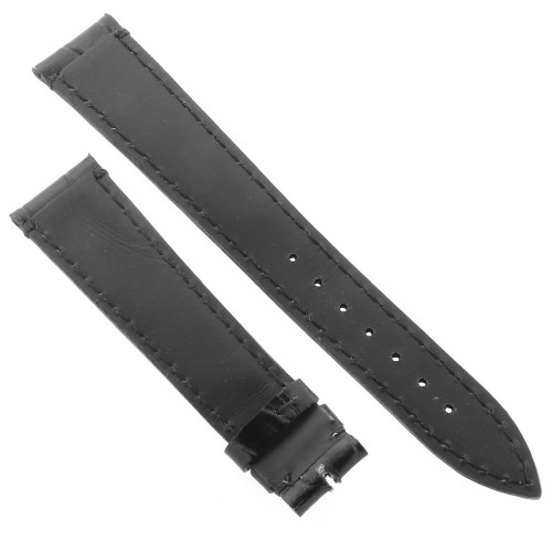 Cinturino Sartoriale Stampa Alligatore Nero Opaco 19/16 mm B45N. Impuntura su anse e fibba.