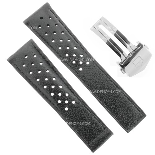 Tag Heuer Cinturino Monaco FC6356 FDA Pelle Forata Nera 22/18 mm